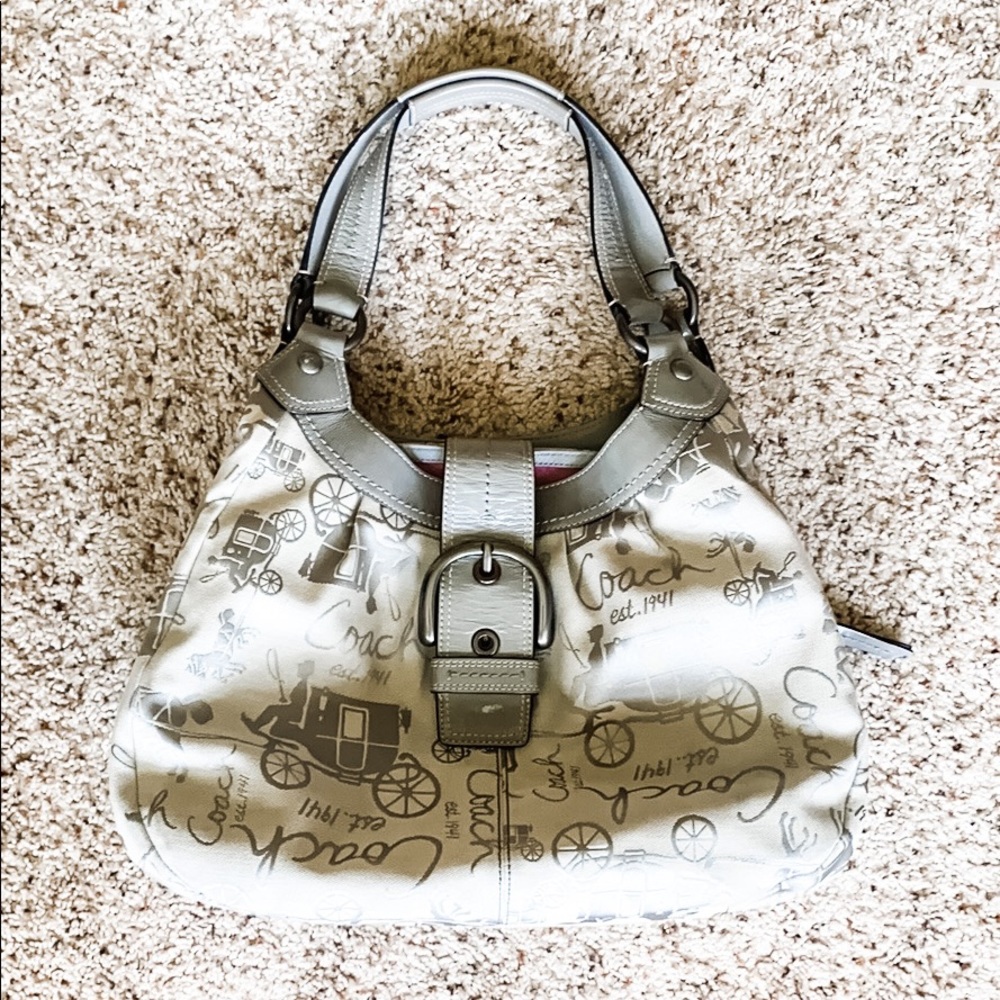 Coach triple compartment fabric shoulder bag